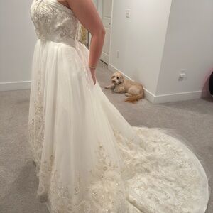 Elegant White and Gold Strapless Gown